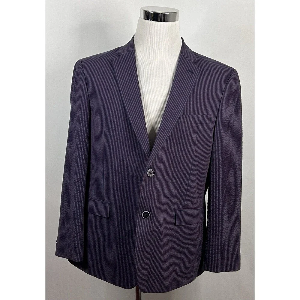 Tommy Hilfiger 42S Seersucker Sport Coat Red Blue Striped Two Button Double Vent - Picture 2 of 8